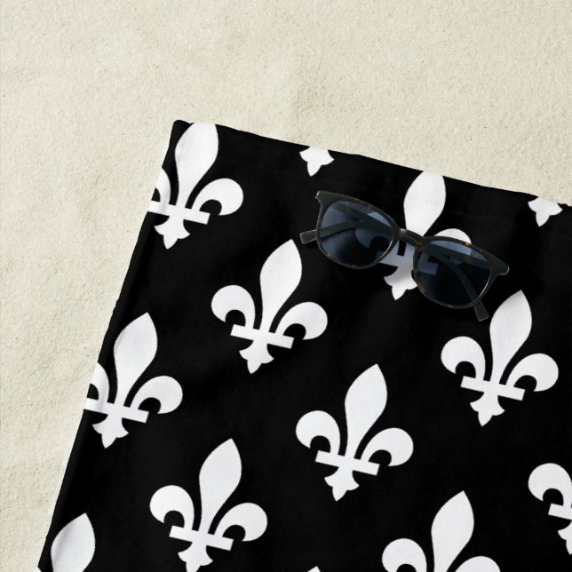 Toalha De Praia Fleur de Lis Pattern, Royal French, branco a preto (In Situ)
