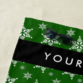 Toalha De Praia Flocos de neve brancos, verdes, seu nome, personal