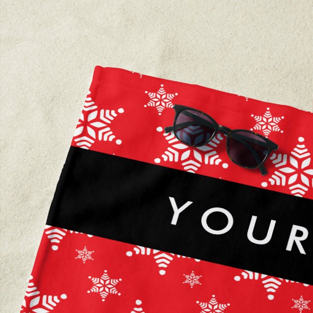 Toalha De Praia Flocos de neve brancos, vermelhos, seu nome, perso (In Situ)