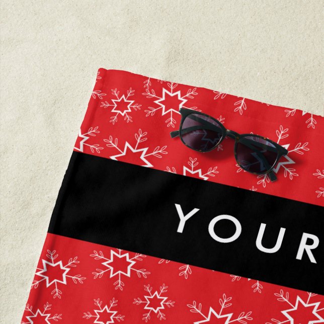 Toalha De Praia Flocos de neve vermelhos e brancos, seu nome, pers (In Situ)