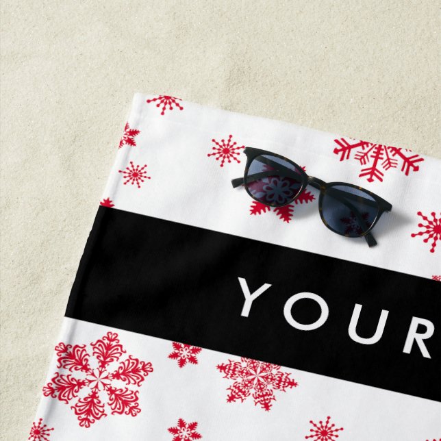 Toalha De Praia Flocos de neve vermelhos, seu nome, personalize (In Situ)