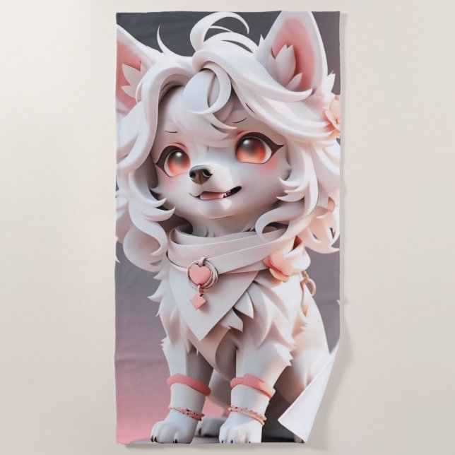 Toalha De Praia Floffy Pink E White Puppy (Frente)