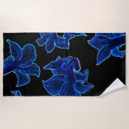 Toalha De Praia Flor Azul Neon Estilizado Floral