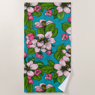 Toalha De Praia Flor de maçã em turquesa