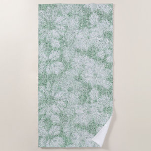 Toalha De Praia Flor de Margarida Veludo Verde Menta