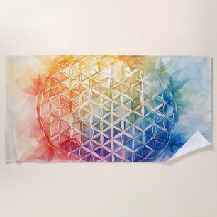 Toalha De Praia Flor de Vida - Pintura de Aquarela