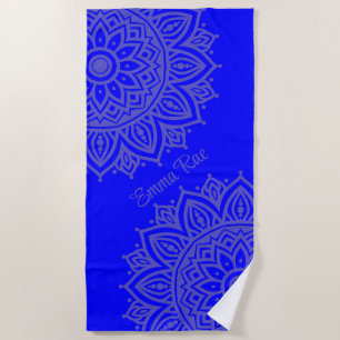 Toalha De Praia Flor Elétrico Blue Mandala