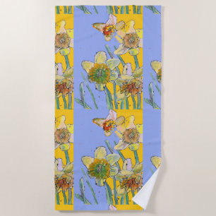 Toalha De Praia Flor Floral de Flor de Daffodil Lavanda Amarelo