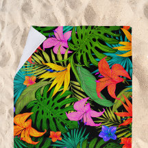 Flor tropical e folha de palma Havaí colorida