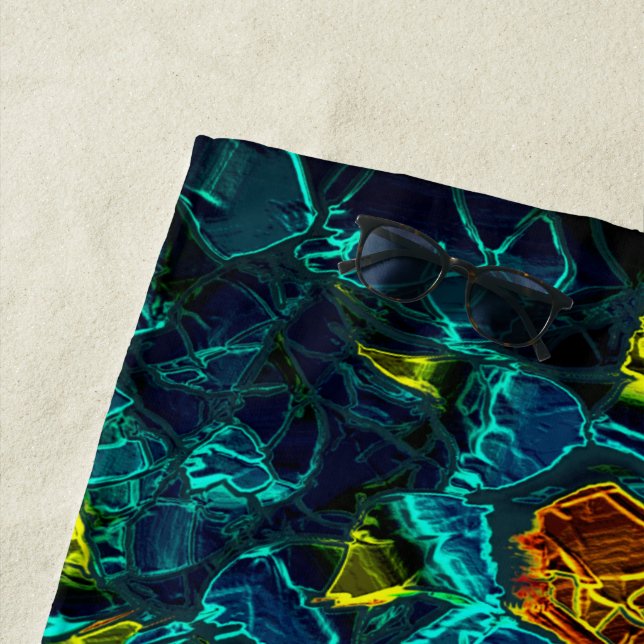 Toalha De Praia Flor virtual em azul gradiente, estilhaçada (In Situ)