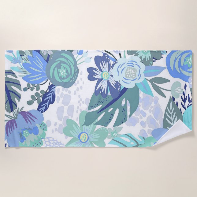 Toalha De Praia Floral Azul (Frente)