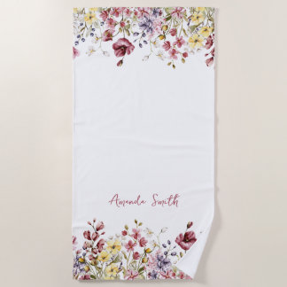 Toalha De Praia Floral Beach Towel Customized Name Flowers