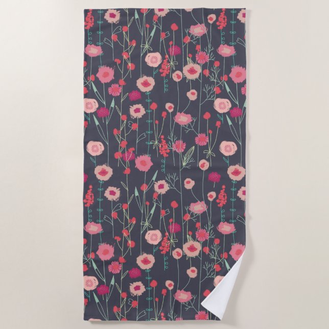 Toalha De Praia Floral Boho Rosa Preto (Frente)