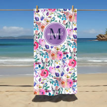 Floral Boho Sunrise Monograma Roxo e Branco