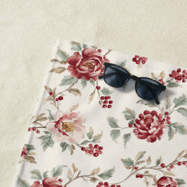 Toalha De Praia Floral Creme Vermelho Pretty Chic