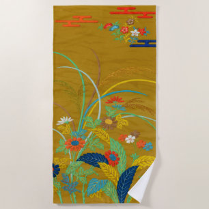 Toalha De Praia Floral Japonês Antigo com Flores Silvestres G.A. A