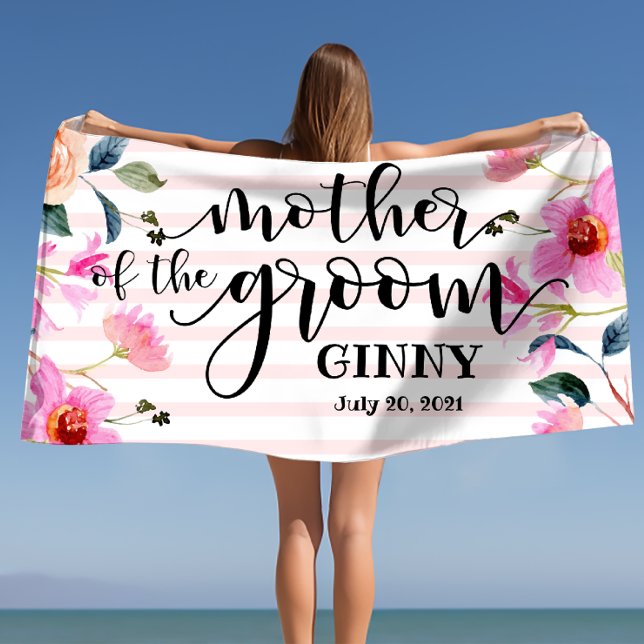 Toalha De Praia Floral Mãe do Noivo Casamento Personalizado  (Floral Mother of the Groom Personalized Wedding Beach Towel)