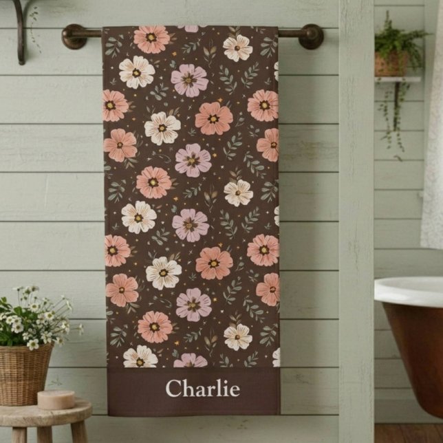 Toalha De Praia Floral Marrom Personalizado (Criador carregado)