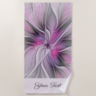 Toalha De Praia Floral Moderna Abstrato Art Flor Cor-de-rosa Cinza