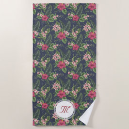 Toalha De Praia Floral Patterno Hibiscus Monograma Beach Towel
