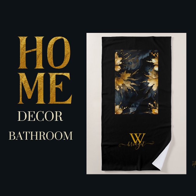 Toalha De Praia floral preto abstrato de giz (Criador carregado)