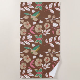 Toalha De Praia Floral seamless pattern flowers, leaves, butterfly