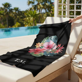 Toalha De Praia Floral Tropical Monogramada