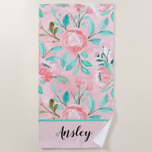 Floral Watercolor Beach Towel