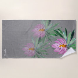 Toalha De Praia Flores Artísticas Em Arte Violeta Rosa