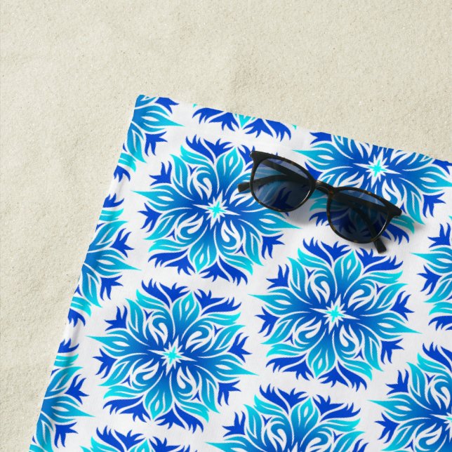 Toalha De Praia Flores Azuis, Padrão De Flores, Padrão Floral (In Situ)