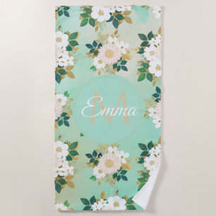 Toalha De Praia Flores Brancas Românticas, Design de Aquarela