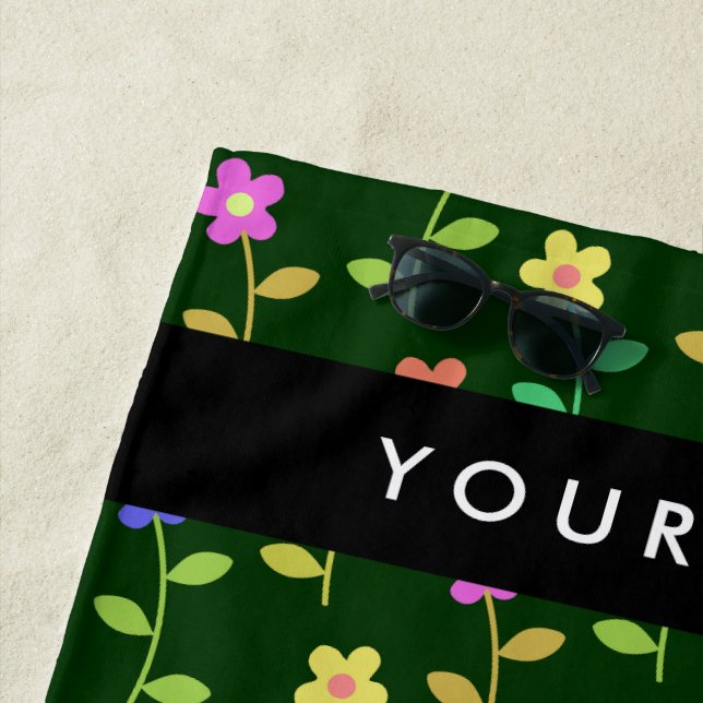 Toalha De Praia Flores Coloridas, Fundo Verde, Preto (In Situ)