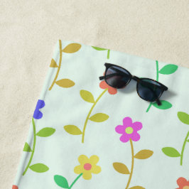 Toalha De Praia Flores Coloridas, Padrão Floral, Verde, Boho