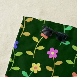 Toalha De Praia Flores Coloridas, Padrão Floral, Verde, Boho