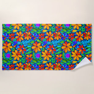 Toalha De Praia Flores de Arte Folclórica Brilhantes