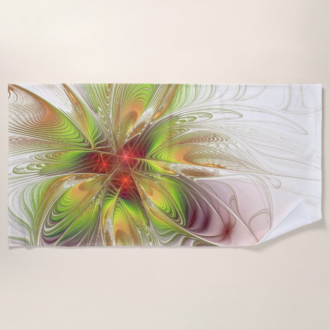 Toalha De Praia Flores de fantasia fractal suaves e tenra (Frente)