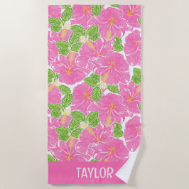 Toalha De Praia Flores de Hibiscus Rosa-de-Palma-Cuta