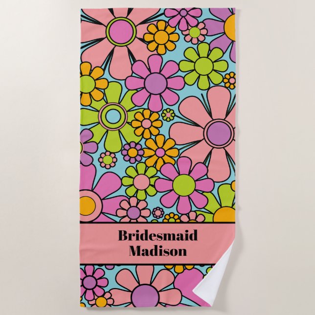 Toalha De Praia Flores de Jardim Retro 60s 70s (Frente)