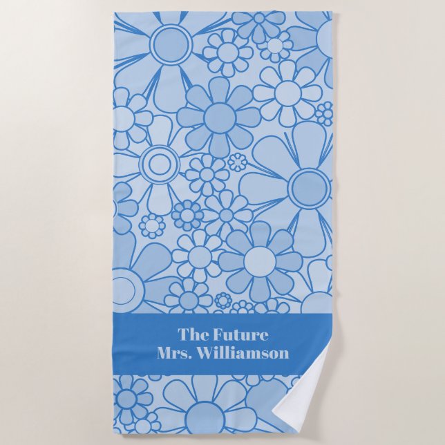 Toalha De Praia Flores de Jardim Retro 60s 70s Noiva de Padrão Flo (Frente)