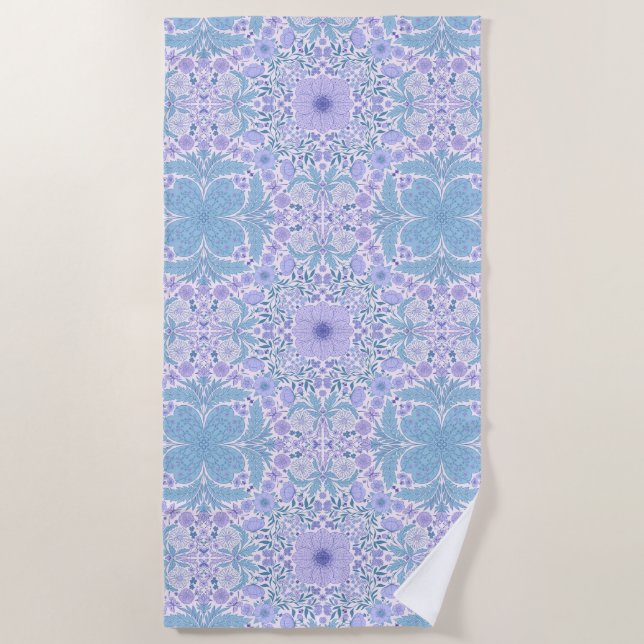 Toalha De Praia Flores de jardim retrô em azul e violeta (Frente)
