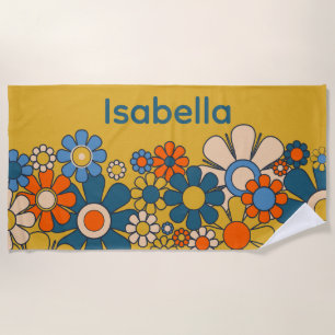 Toalha De Praia Flores do Groovy Retro 60s 70s Personalizadas