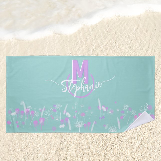 Toalha De Praia Flores doces monogramadas  (Criador carregado)