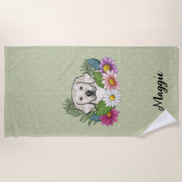 Toalha De Praia Flores E Nome Coloridos Do Retriever De Ouros