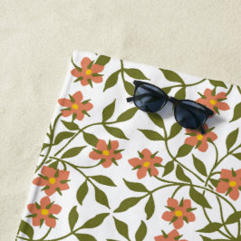 Toalha De Praia Flores Laranja, Padrão Floral, Verde, Boho