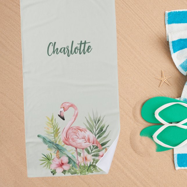 Toalha De Praia Flores tropicais, cor-de-rosa, verde (Criador carregado)