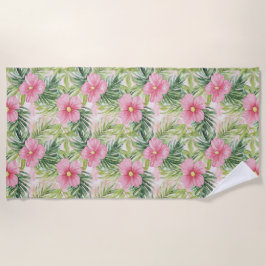 Toalha De Praia Flores Tropicais Rosa