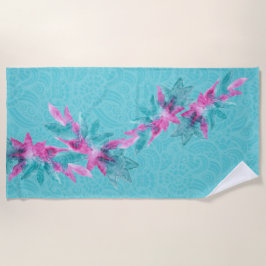 Toalha De Praia Flores Turquesas-Rosa-Abstrato Havaianas