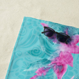 Toalha De Praia Flores Turquesas-Rosa-Abstrato Havaianas