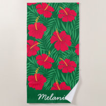 Flores Vermelhas de Hibisco em Folhas Tropicais Pe