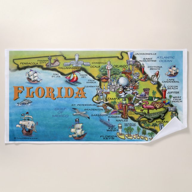 Toalha De Praia Florida Fun Map Beach Towel (Frente)